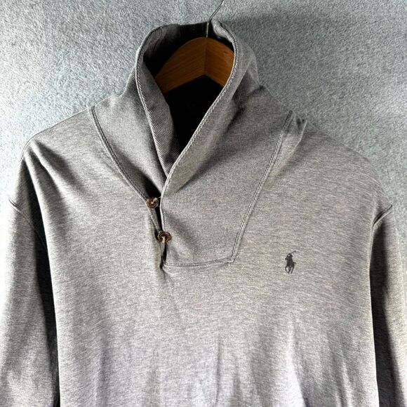 Polo Ralph Lauren Luxury Jersey Men's Large Gray Heather Shawl-Collar Pullover - Picture 2 of 8